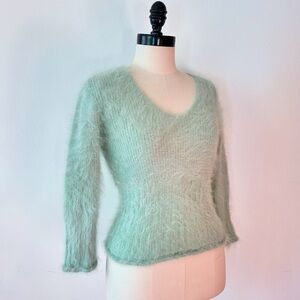 MINT GREEN ANGORA 1990’s 90s Vintage Retro Grunge Pullover V-Neck Sweater M